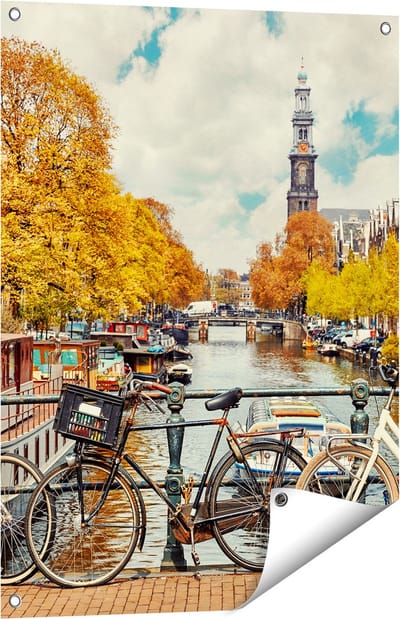 Gards Tuinposter Amsterdamse Brug bij een Brug met Fietsen - 60x80 cm - Tuindoek - Tuindecoratie - Wanddecoratie buiten - Tuinschilderij