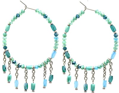 Oorbellen met Glaskralen - Oorhangers - RVS - 4x5,5 cm - Blauw