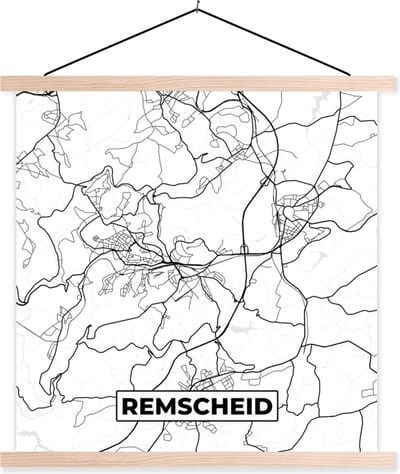 Posterhanger incl. Poster 40x40 cm - Schoolplaat - Remscheid - Plattegrond - Kaart - Stadskaart - Textielposter - Blanke latten - Stadskaart