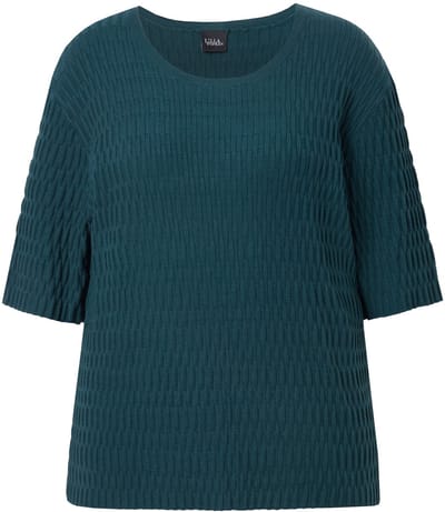 Ulla Popken - Dames - Trui structuurbreisel ronde hals korte mouw - Dennengroen - Maat 42+