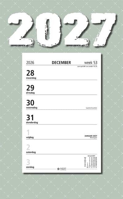 MGPcards - Week Scheurkalender 2027 - Week begint op maandag - 21 x 34 cm - Groen