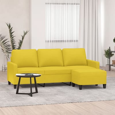 vidaXL - Driezitsbank - met - voetenbank - 180 - cm - stof - lichtgeel