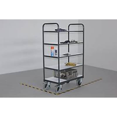 ESD Etagewagen, staal/spaanplaat, grafietgrijs/lichtgrijs, 5 etages, 1000 x 700 mm, EasySTOP, tot 250 kg