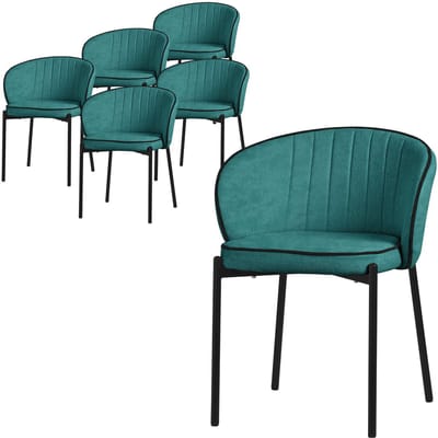 Set van 6 eetkamerstoelen met rugleuning & armleuning benzine met metalen poten tot 120 kg ML-Design