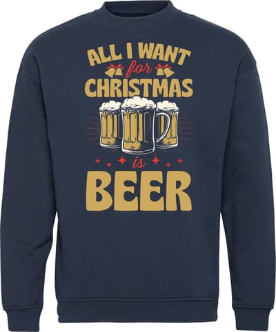 Kersttrui All I Want For Christmas Is Beer | Foute Kersttrui Dames Heren | Kerstcadeau | Kerstpakket | Navy | maat XS