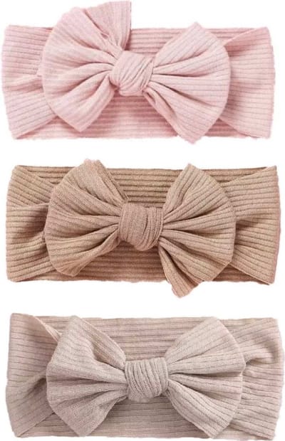 3 Stuks - Baby Meisjes Haarbandjes met Strik (4 mnd - 2 jaar) - Oudroze Roze Bruin Taupe
