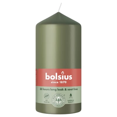 Bolsius Gladde stompkaars - 6 stuks - Olijfgroen - 12 cm - 33 branduren