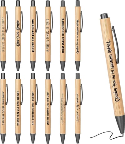 12 Houten Balpennen met Inspirerende Citaten - Perfect Bedankcadeau voor Collega's, Studenten en Familie