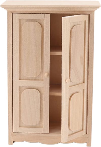 Poppenhuis Kast - Miniatuur Meubel - Poppenhuis Decoratie - Berkenhout Constructie - Schaal 12 - Beige