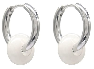 Oorringen met Steen - RVS - 16 mm - Zilverkleurig - Witte Steen