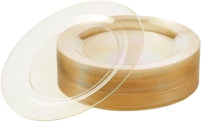 Dessertborden met Gouden Glitters (19cm), Dessert Feestbordjes voor Bruiloften, Verjaardagen, Dopen, Kerstmis & Feesten - Stevig en Herbruikbaar