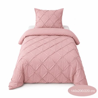 Luxe Geplooid dekbedovertrek - Roze - 140x200/220 - Ademend & Zacht - Hotel Chique - incl kussensloop