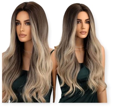 Frazimashop- Ombre Blonde Pruik - Pruiken Dames Lang Haar-Pruiken - Dames Lang golf Haar- 26 inch 65 cm- Was