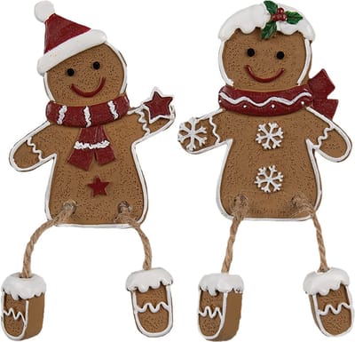 Clayre & Eef Kerstdecoratie Gingerbread man 7x2x13/ 6x2x12 cm Bruin Polyresin
