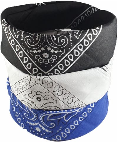 Fako Fashion - 3-Pack Paisley Bandana - Boeren Zakdoek - Hoofdband - Classic Paisley - Zwart