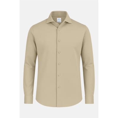 Vercate - Strijkvrij Overhemd - Japanese Knitted - Piqué Katoen - Beige / Lichtbruin - Slim Fit - Lange Mouw - Heren - Maat 37/S