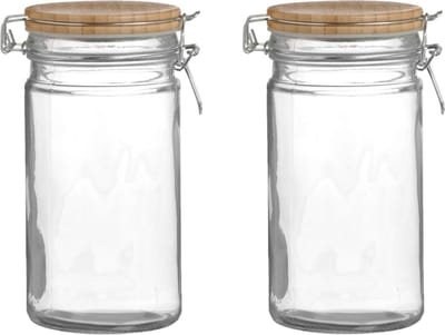 Urban Living Weckpot/inmaakpot - 2x - 1L - glas - met beugelsluiting - bamboe deksel