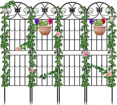 4-delige Zwarte Tuin Klimtrellis van RVS voor Klimplanten, Ondersteuning voor Bloemen, Groenten en Fruit in de Tuin en Op het Terras