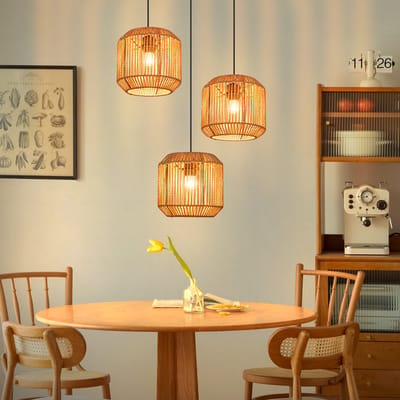 NETTLIFE E27 Hanglamp - Boho Rotan Pendellamp - In hoogte verstelbaar - 3-lichts - Eettafellamp - Retro design - Voor slaapkamer woonkamer & eetkamer - Zonder lamp