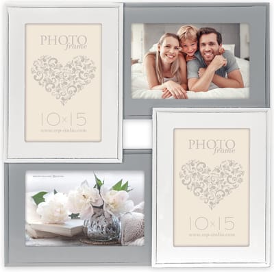 ZEP - Houten Multi Fotolijst Rouen 4Q Grijs / Wit voor 4 foto's formaat 10x15 (afmeting 31,5x31,5 cm) - HH154