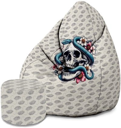 DreamRoots Oxford Zitzak voor Volwassenen – Luxe Beanbag met Voetsteun en Afneembare Hoes – Inclusief Vulling – 80x80x120 cm - Snake Skull Flower