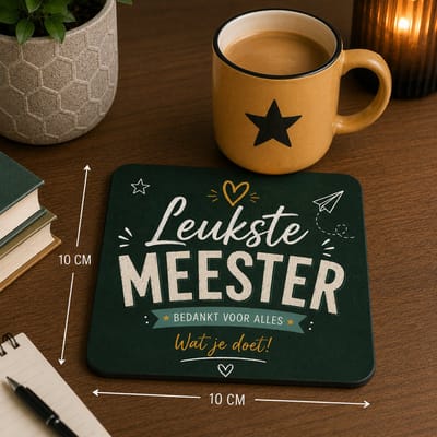 Leukste Meester Onderzetter 10x10 cm – Cadeau voor Meester – MDF Onderzetter met Bedankt Tekst