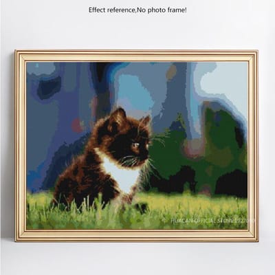 Diamant broderie plein affichage chat 5D point de croix mosaïque diamant peinture plein rond Animal 20X30CM gray