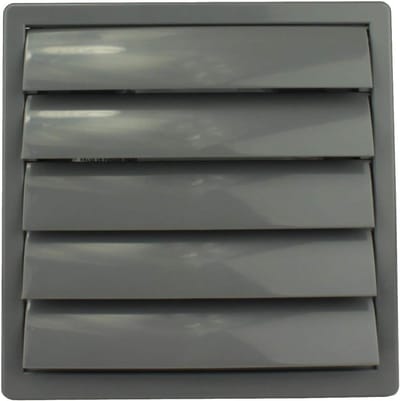Ventilatierooster lamellenrooster weerbestendig kunststof afvoerlucht 170 x 170 mm vierkant Ø 100 mm grijs