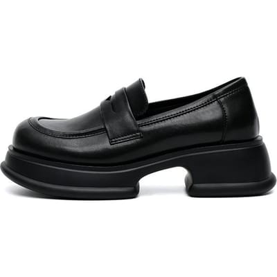 Lente en Zomer Platform Damesschoenen Verhoogde Loafers Britse Kleine Leren Schoenen Blokhak Loafers Casual Veelzijdige Enkelschoenen Eén Pedaal 40 zwart