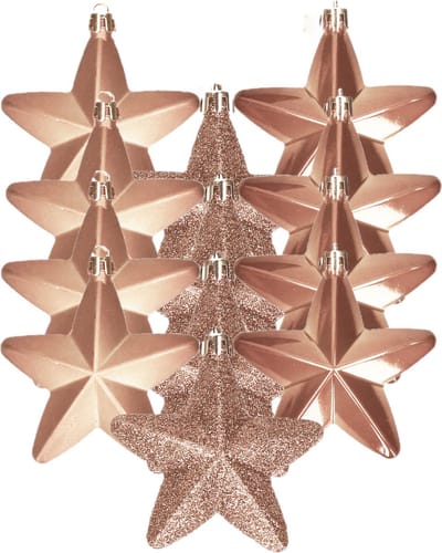 Decoris kersthanger sterren - 12x st - lichtbruin - 7 cm - kunststof - kerstornamenten - kerstversiering
