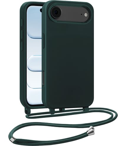 Hoesje Geschikt voor iPhone Air Hoesje Siliconen Case Met Koord - Hoes Geschikt voor iPhone Air Hoesje Backcover Met Telefoonkoord - Telefoonhoes - Donkergroen