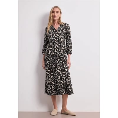 Midi-jurk met gespleten hals in etnische look