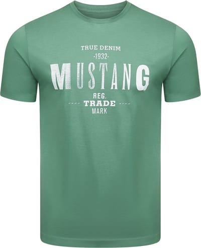 Mustang Heren T-Shirt Basic Print Tee regular fit Groen XXL Ronde Hals Volwassenen Opdruk Print Shirts
