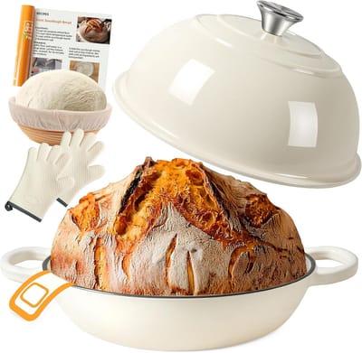 Gietijzeren Broodpan - Stoofpan Braadpan - Bakken en Stoven - Geëmailleerd Deksel - 57 Liter - Wit