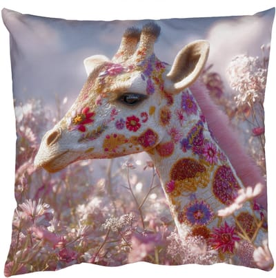 Sierkussens - Kussentjes Woonkamer - 50x50 cm - Giraffe - Bloemen - Roze