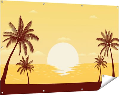 Gards Tuinposter Zonsondergang met Palmbomen - Abstract - 150x100 cm - Tuindoek - Tuindecoratie - Wanddecoratie buiten - Tuinschilderij