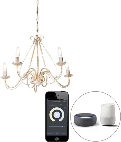 QAZQA giuseppe - Landelijke LED Smart Italiaanse kroonluchter incl. wifi - 5 lichts - Ø 60 cm - Wit - Woonkamer