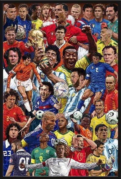 Voetbal Poster - Sport Affiche - Wanddecoratie Kamer - Inclusief Wissellijst - 61 x 91.5 cm - Zwart