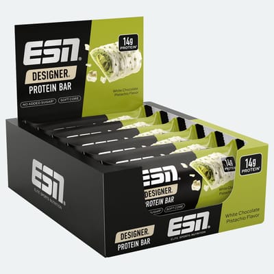 ESN Designer Bar Proteine Repen – White Chocolate Pistachio, 12 x 45 g – Ideaal Tussendoortje met 14 g Proteïne