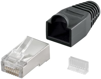 CAT5e RJ45 connector afgeschermd + tule zwart - per stuk