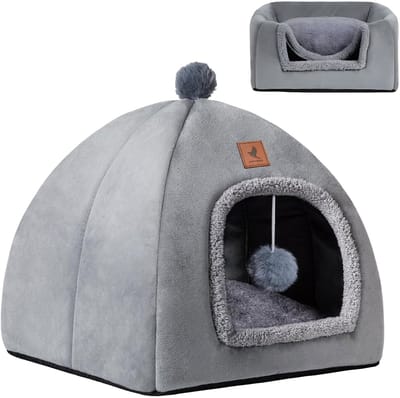 NovaWare Kattenmand - 2-in-1 Kattenbed - Kattenhuis - Poezenmand - Dierenmand - 40.5x40.5x40.5 cm
