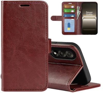 MobyDefend Hoesje - Geschikt voor OnePlus Nord 5 - Wallet Book Case (Sluiting Achterkant) - Bruin