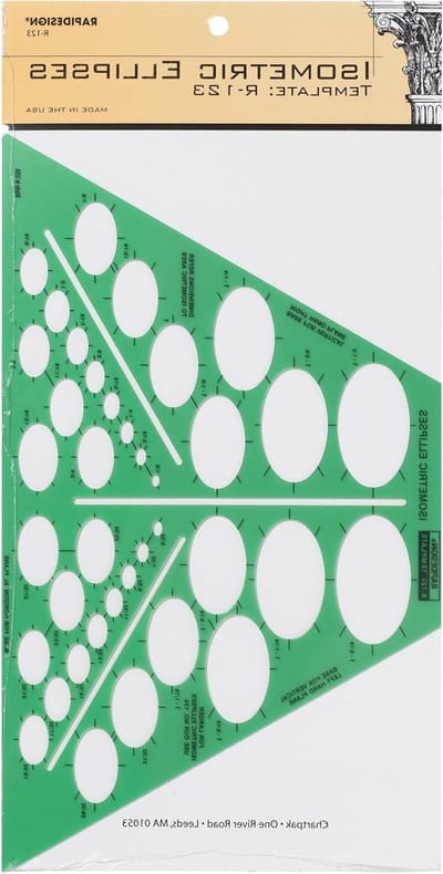Isometrische Ellips Sjabloon - Tekensjabloon Ellipsen - Technische Tekeningen Maken - Ingenieuze Sleuf Arrangement - 38 Ellipsen - Doorschijnend Groen