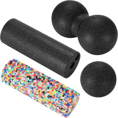 Set van 4 Massageballen voor Spierontspanning, Schuimrollers en Peanut Ball voor Rug, Voeten en Nek