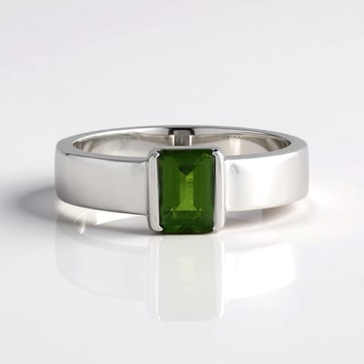 Cavill - Zilveren ring - 925 sterling zilver - 0,935 ct Russische Diopsied - luxe, elegante achthoekige groen edelsteen ring met platina plating