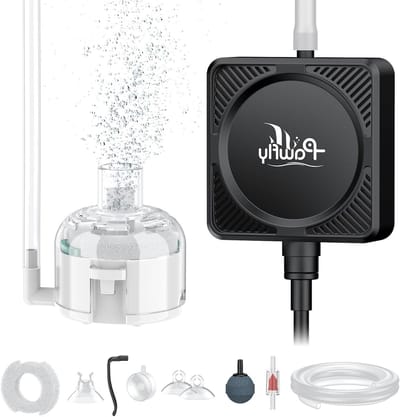 Ultra stille nano luchtpomp voor aquaria en visbassins tot 60L, draagbare zuurstofaerator met sponsfilter, lucht slang en terugslagklep, 1.3W vermogen