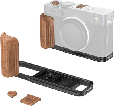 L-vormige montageplaat met houten handvat voor FUJIFILM X-E5 - Stabiele camera ondersteuning, ergonomisch ontwerp, veelzijdige accessoires