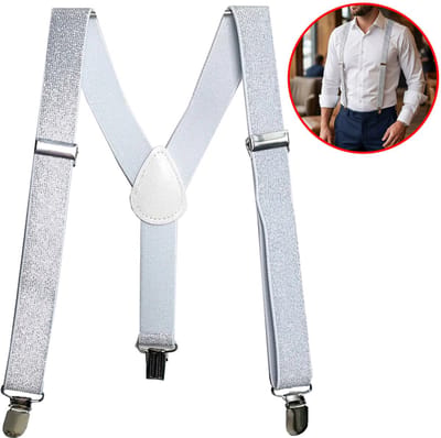 Sorprese Bretels - Zilveren glitter - Bretels heren volwassenen - Elastisch - Cadeau