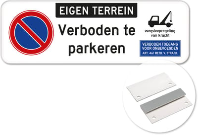 Parkeerbord Eigen Terrein - Weerbestendig Aluminium - 40x15 cm - Bevestiging: Met muur-/ wandmontage beugels