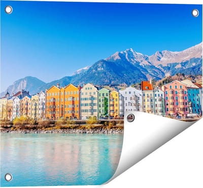 Gards Tuinposter Gekleurde Huisjes in Innsbruck, Oostenrijk - 50x40 cm - Tuindoek - Tuindecoratie - Wanddecoratie buiten - Tuinschilderij